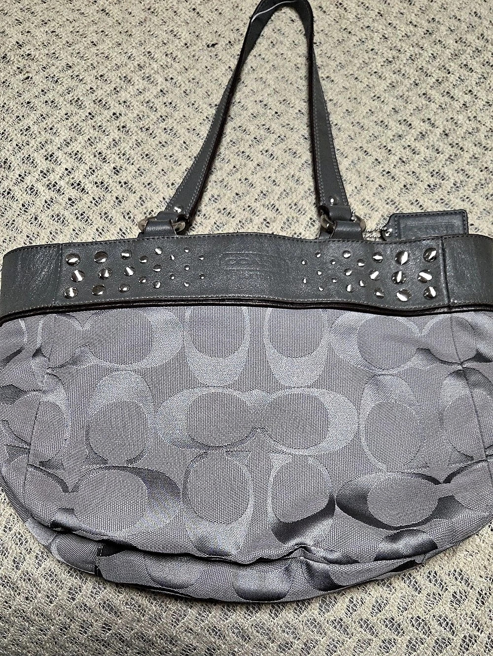 COACH Signature Jacquard Studded Tote Gray & Purple Shoulder Bag